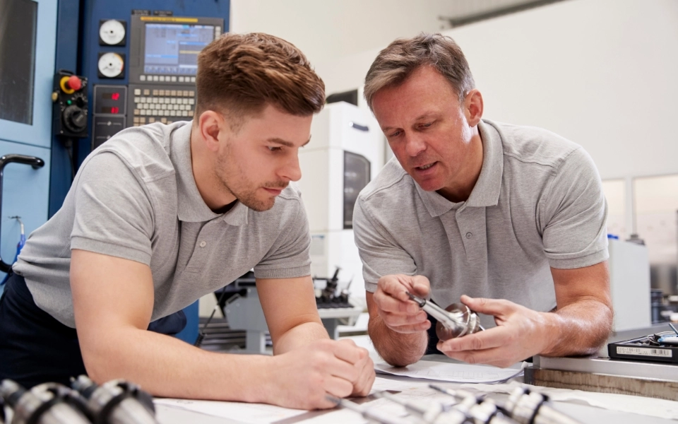 Two men working in a factory